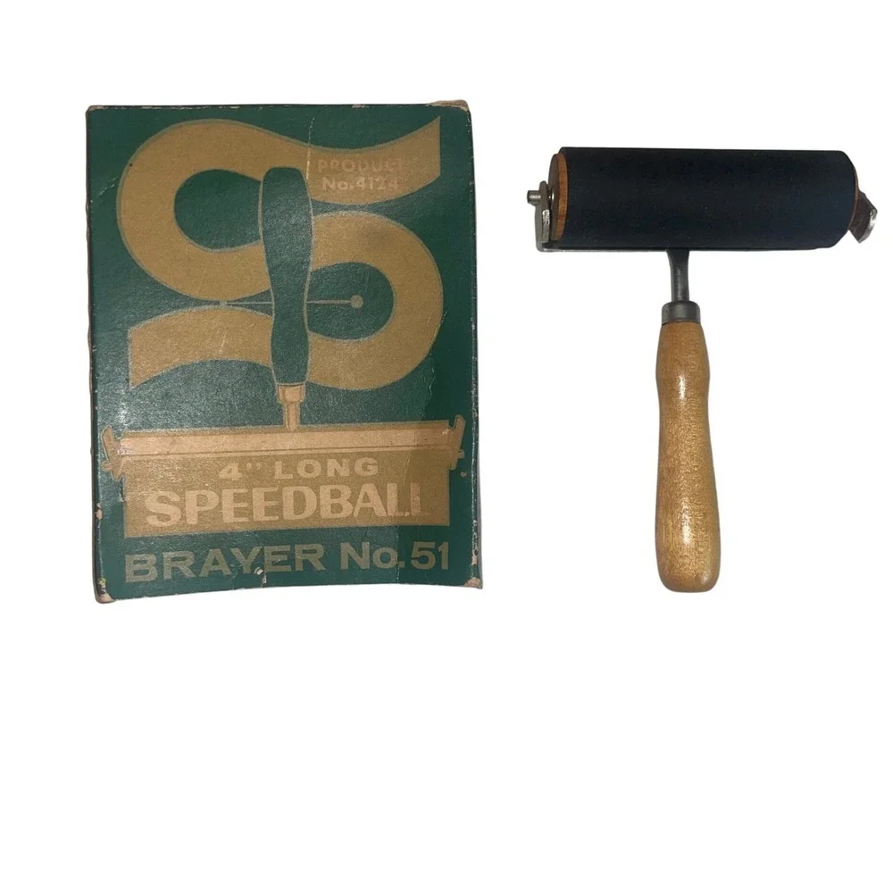 Vintage Speedball Brayer No 51 4in Printmaking Roller‎ Wood Handle USA Tool